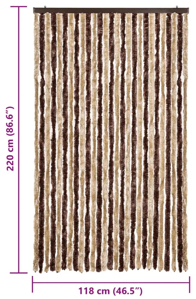 Cortina anti-insetos 118x220 cm chenille bege e castanho-claro