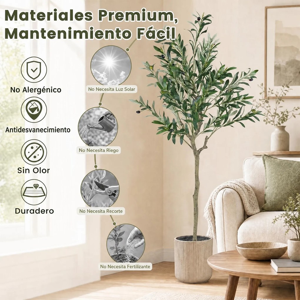 Conjunto de 2 Oliveiras Artificiais Altura: 150, Copa Frondosa (VASO NÃO INCLUIDO), , Verde