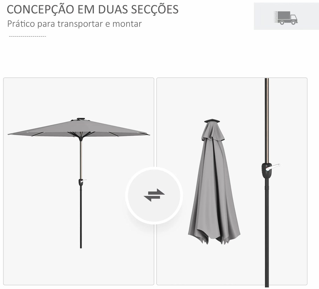 Chapéu de Sol de Jardim Ø265x240 cm Chapéu de Sol de Terraço com Luzes