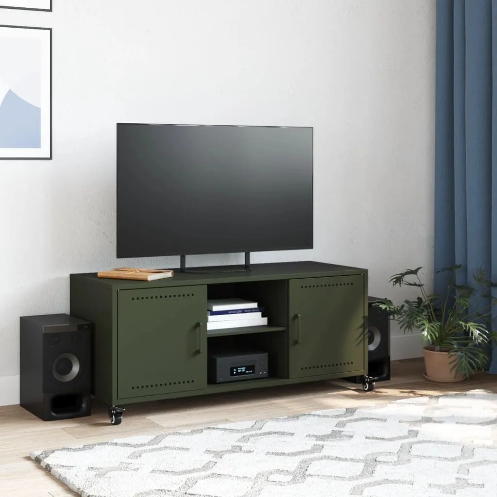 Móvel de TV 100,5x39x43,5 cm aço verde-azeitona