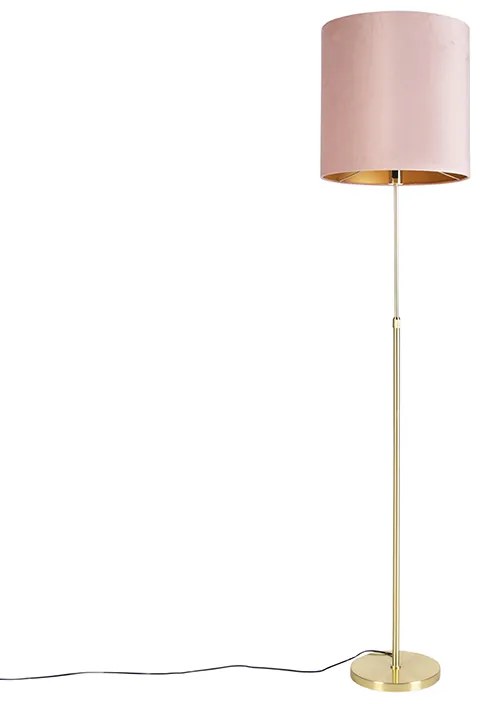 Candeeiro de pé dourado/latão com abajur em veludo rosa 40/40 cm - Parte Country / Rústico
