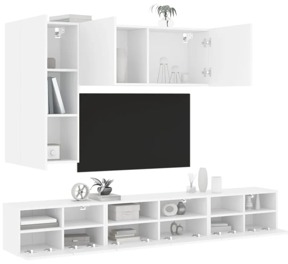 vidaXL 5 pcs móveis de parede p/ TV derivados de madeira branco