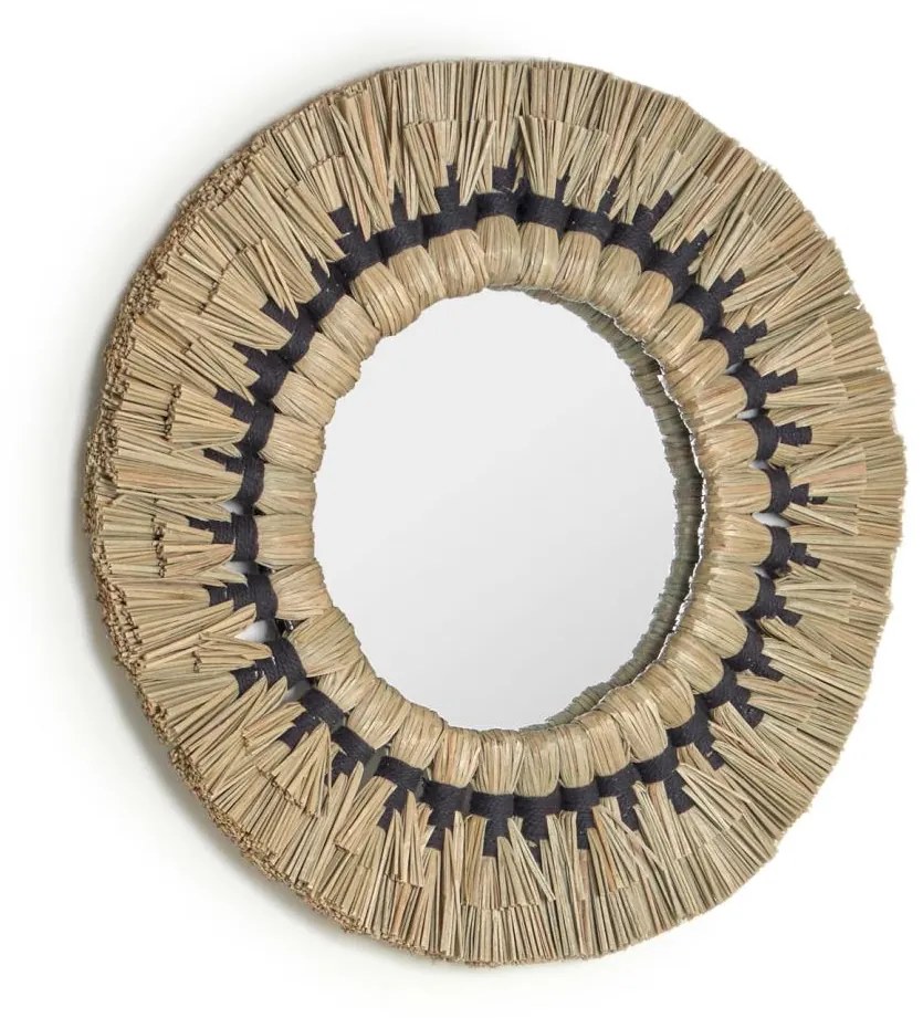 Kave Home - Espelho redondo Akila fibras naturais verde e corda algodão preto Ø 40 cm