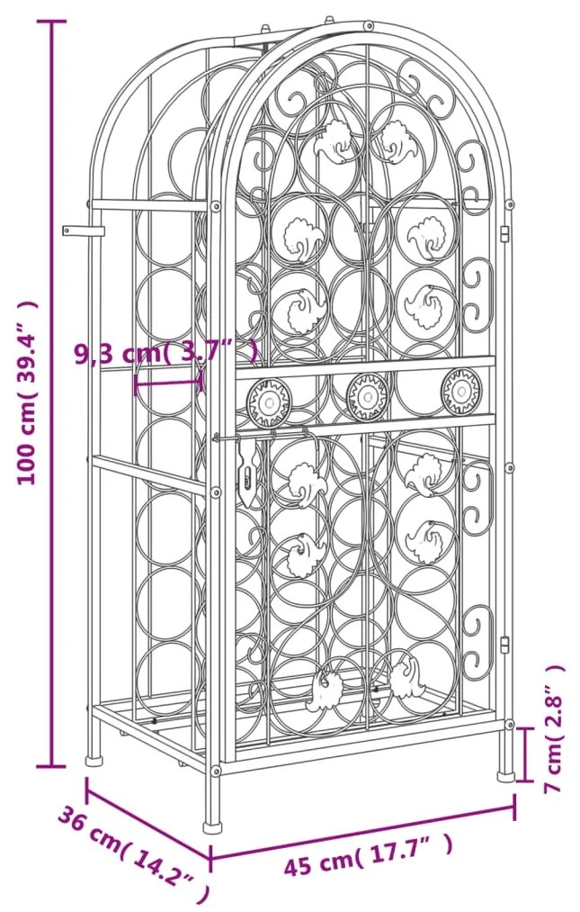 Garrafeira para 33 garrafas 45x36x100 cm ferro forjado preto