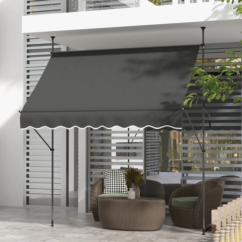 Toldo retrátil manual autoportante 2,5 x 1,2 x 2,1-3 m, inclinação ajustável, em metal, alumínio e poliéster cinzento escuro