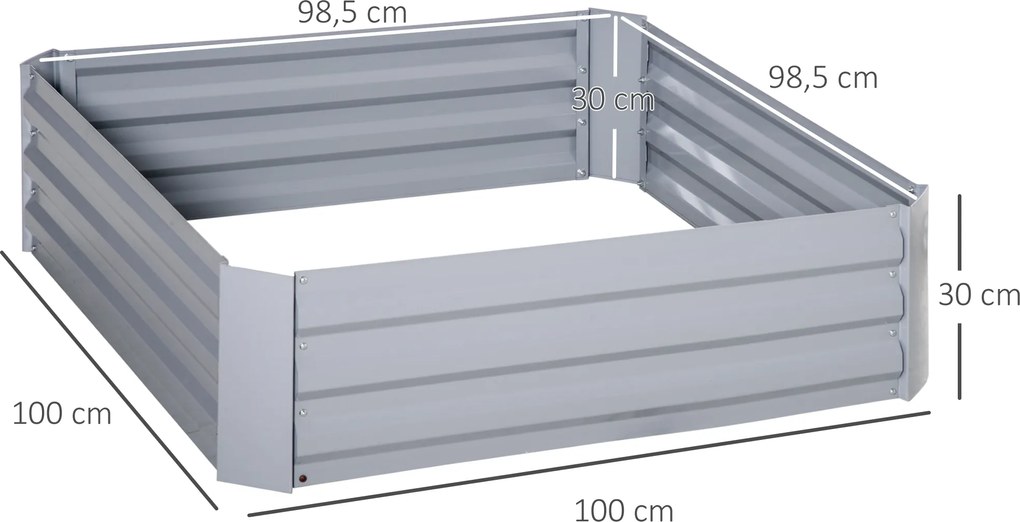 Conjunto de 2 floreiras de jardim, 100 x 100 x 30 cm - chapa de aço ondulada cinzenta