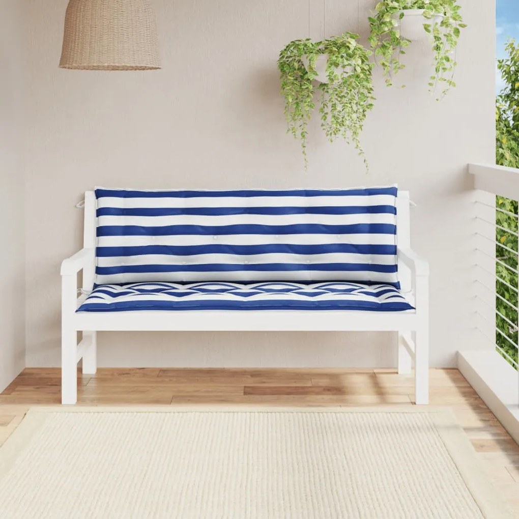 Almofadões p/ banco jardim 2 pcs 150x50x7 cm tecido azul/branco