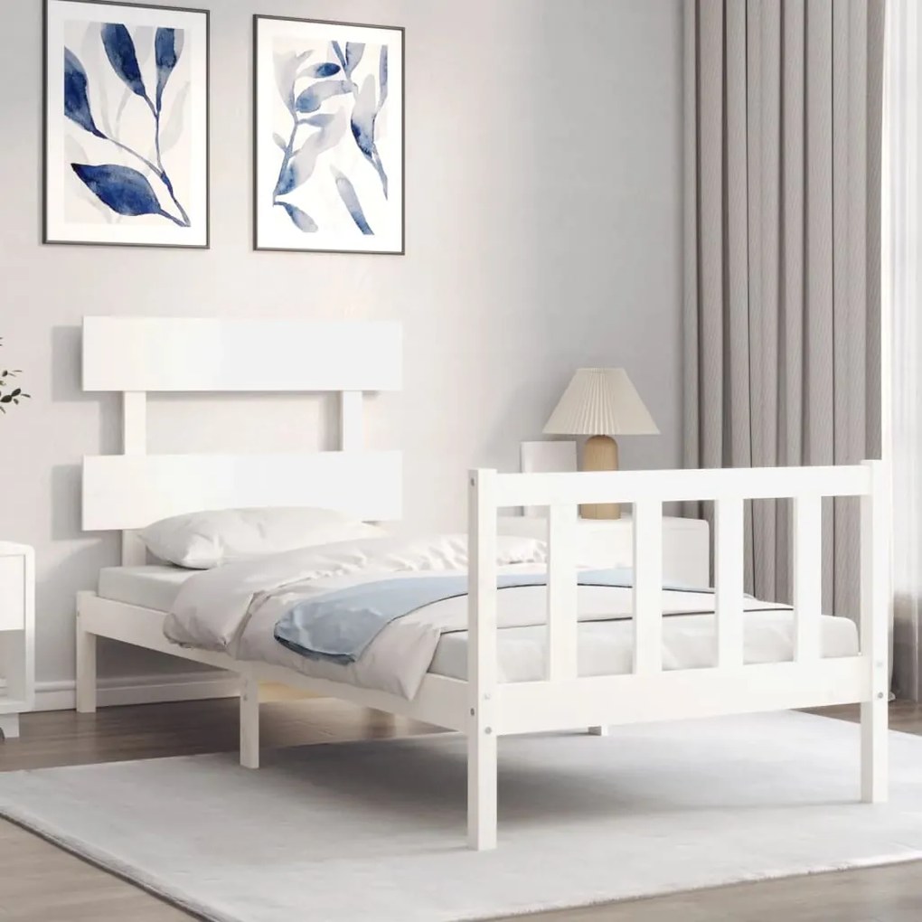 Cama sem colchão 100x200 cm madeira de pinho maciça branco