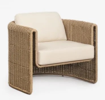 Poltrona Em Aço E Rattan Sintético Lina Tecido Gardénia Branco - Sklum