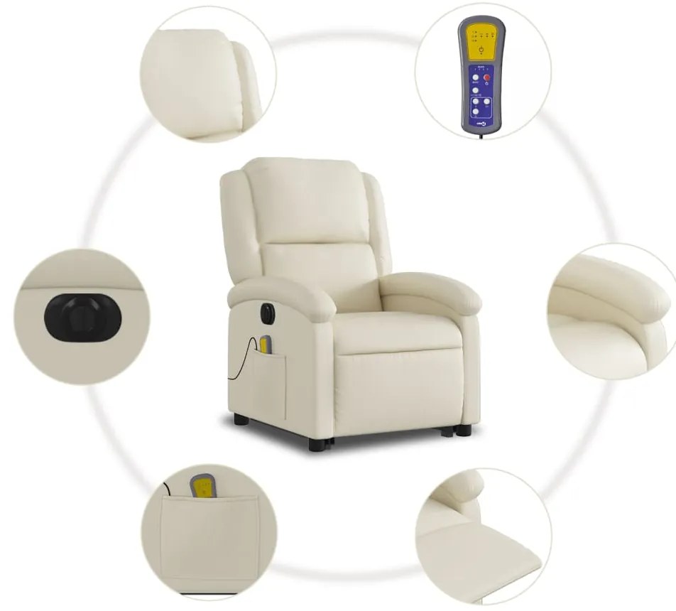 Poltrona reclinável elevatória elétrica couro artificial creme