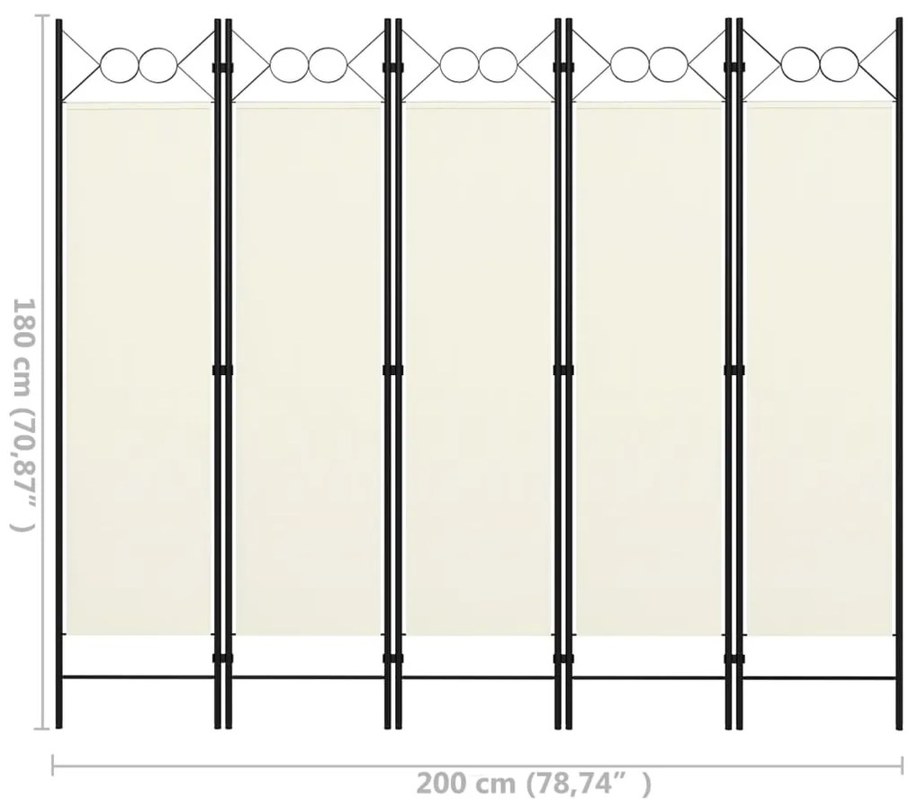 Biombo com 5 Painéis em Tecido Branco Nata - 200x180 cm - Design Moder