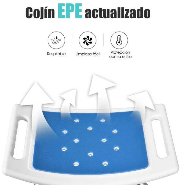 Banco de banho com altura ajustável Assento de banho em alumínio Capacidade até 150 kg Cadeira para grávidas e idosos 51 x 31,5 x 39-51 cm Azul e Prat