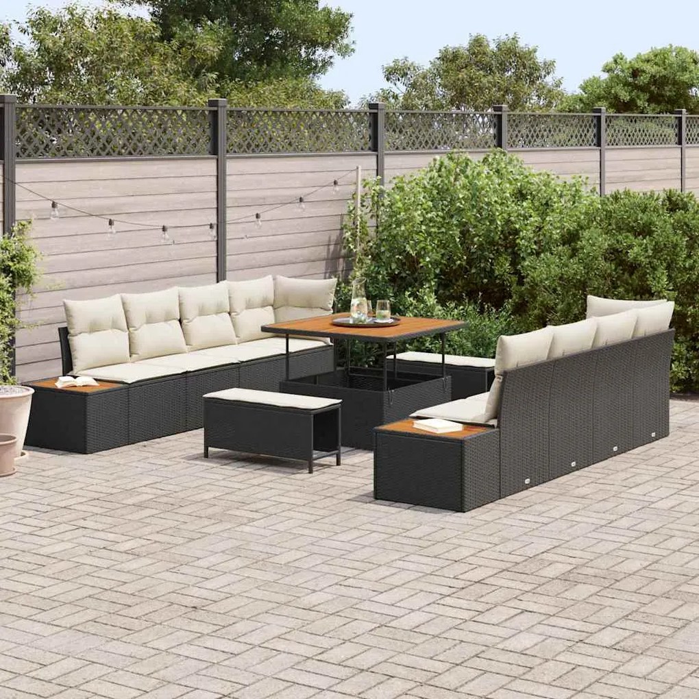 Conjunto de Sofá de Jardim vidaXL de 11 Peças com Almofadas Preto Ratt