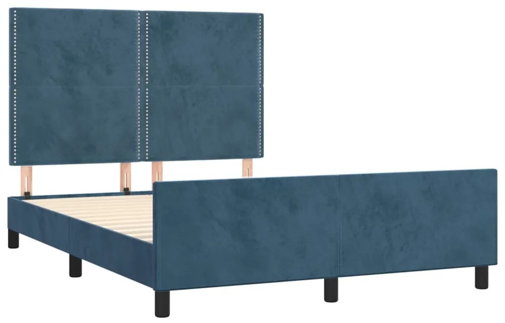 Estrutura de cama sem colchão 140x200 cm veludo azul-escuro