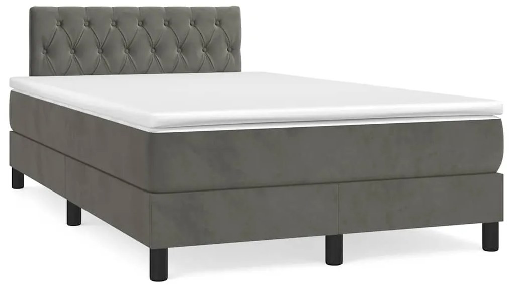 Cama box spring colchão LED 120x190cm couro artif. cinza-escuro