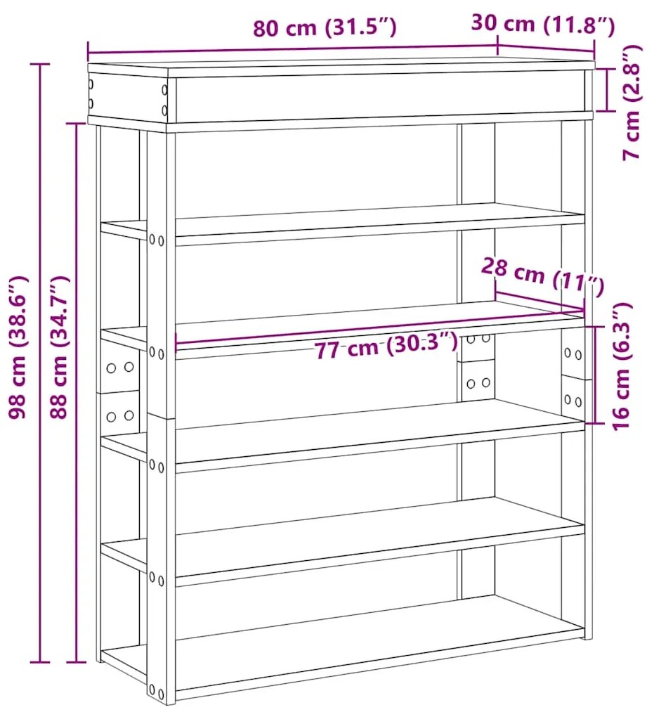 Sapateira 80x30x98 cm derivados de madeira cinzento sonoma