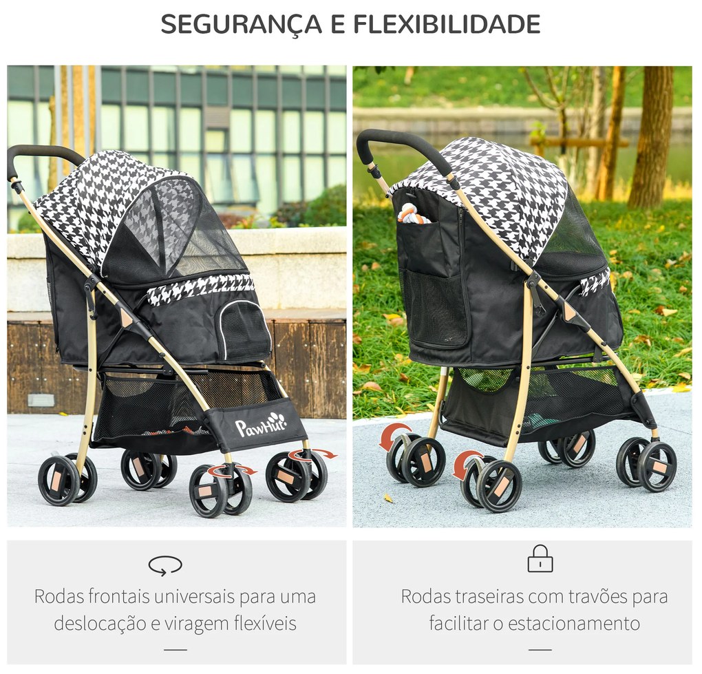 Carrinho para Cães Carrinho para Animais de Estimação com Janela de Malha e Cinto de Segurança 80x44,5x97 cm Preto