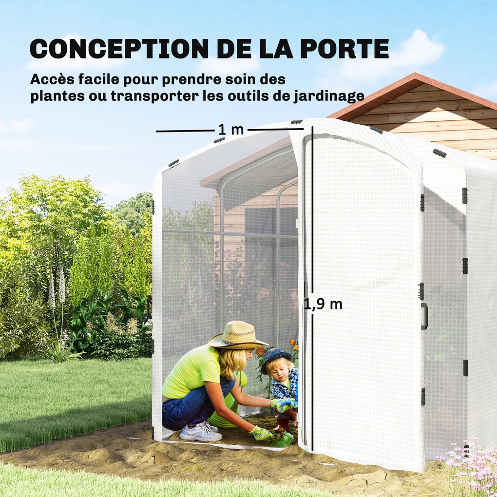Estufa tipo túnel de jardim com 6 m², estufa tipo túnel de jardim com 300 x 200 x 195 cm, lona de PE de 220 g/m², bordas prolongadas 50 cm e porta bra