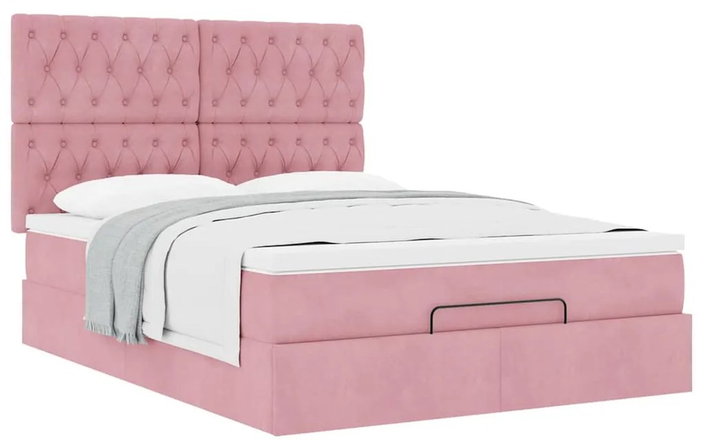 Estrutura de cama otomana com colchões 140x190 cm veludo rosa