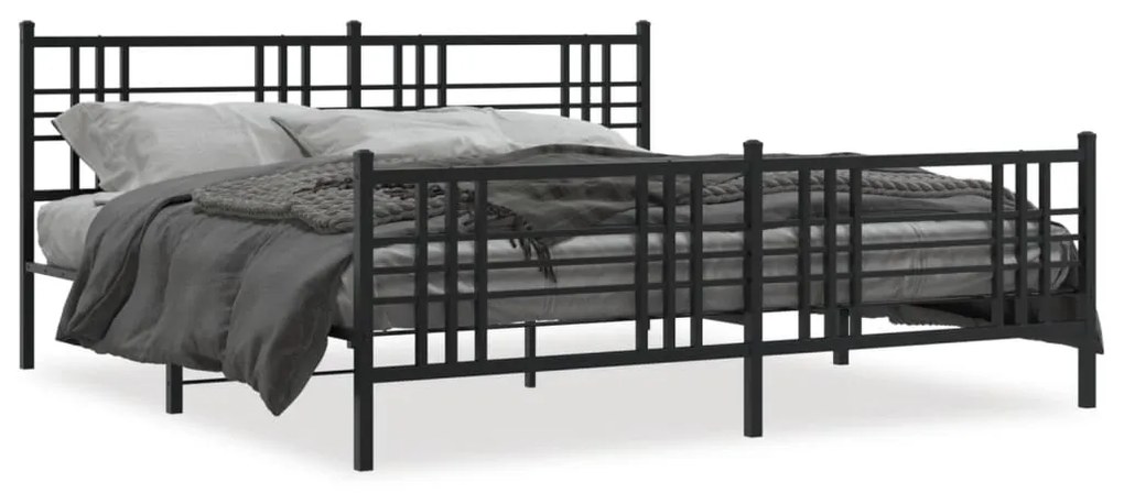 Estrutura de cama com cabeceira e pés 200x200 cm metal preto