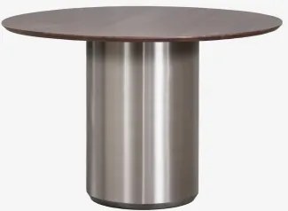 Mesa De Jantar Redonda Ø120 Cm Luceida Madeira De Cabo Escuro & Aço Inoxidável Escovado - Sklum