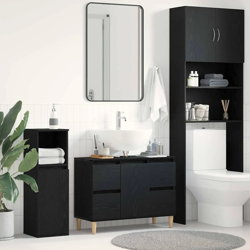 Gabinete de Pia vidaXL Preto Carvalho 80x33x60 cm Madeira de Engenharia