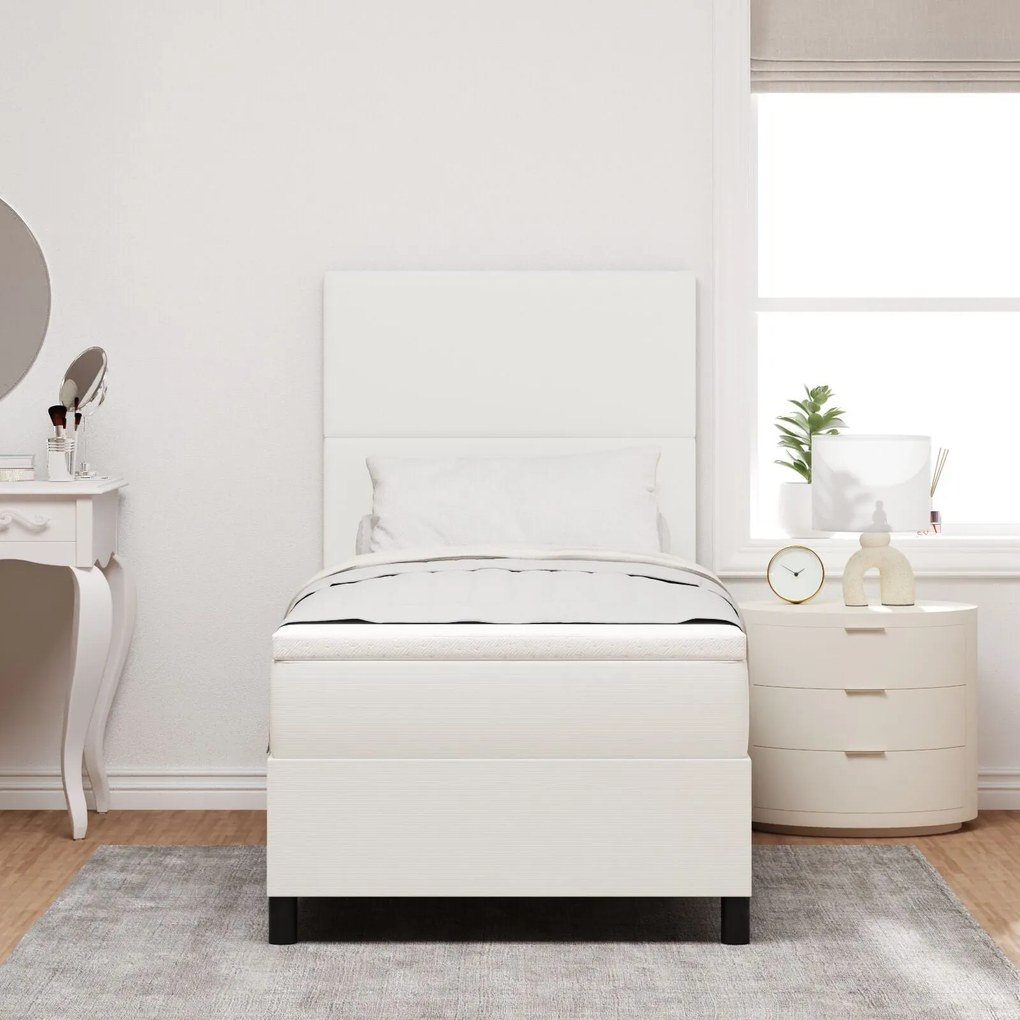 Cama Box Spring com Colchão Creme 80x200 cm Tecido de Veludo Cotelê