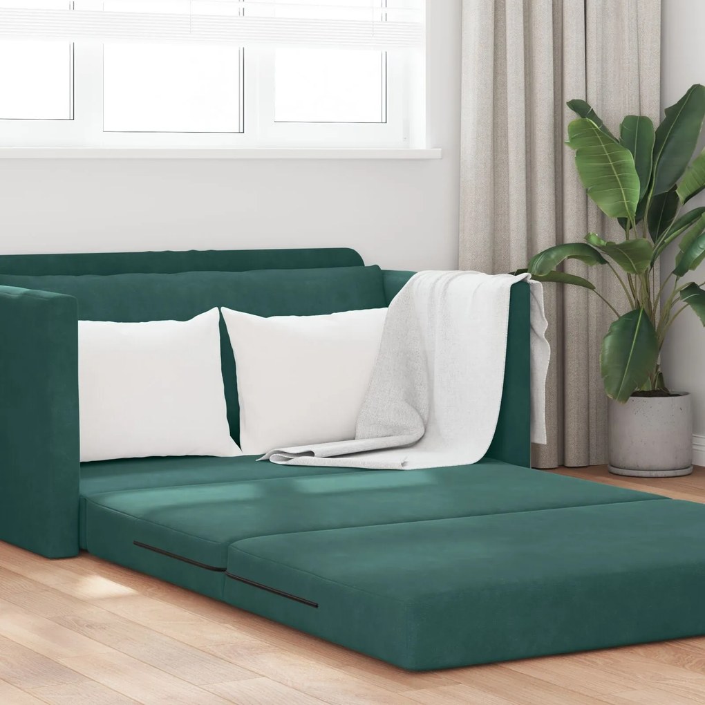 Sofá Cama de Piso 2 em 1 Verde Escuro 124x204x61 cm Veludo