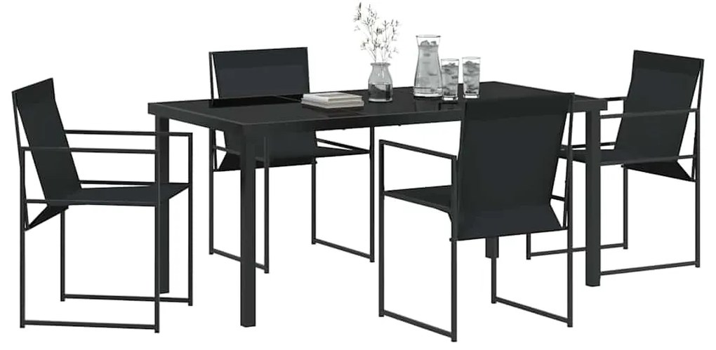 Conjunto de Jantar para Jardim de 5 Peças - Preto, Textilene e Aço