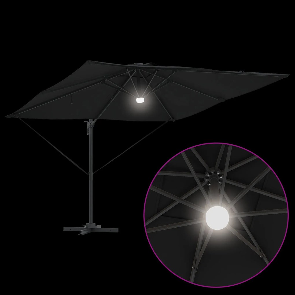 Guarda-Sol Cantilever Roma com LEDs Preto 286x285x270 cm Alumínio