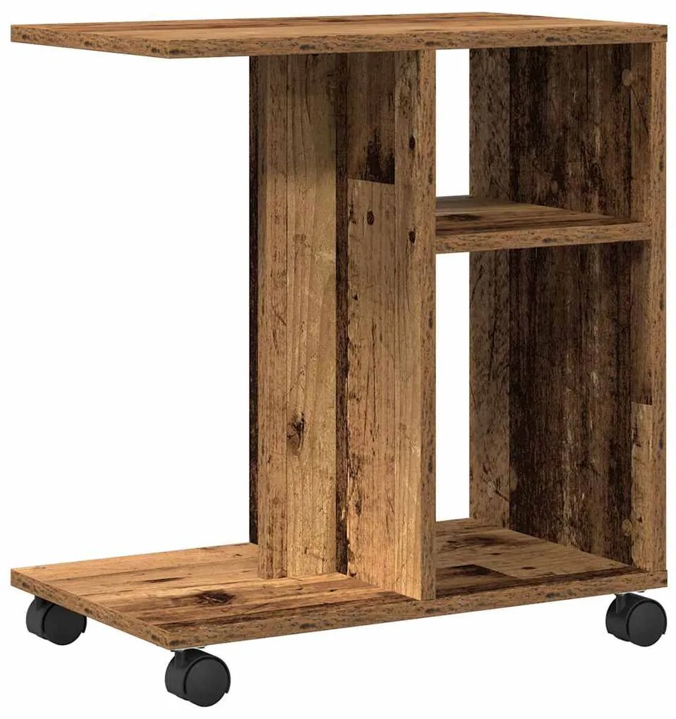 Mesa Lateral com Rodas em Madeira Antiga 50x30x55 cm em Madeira de Eng