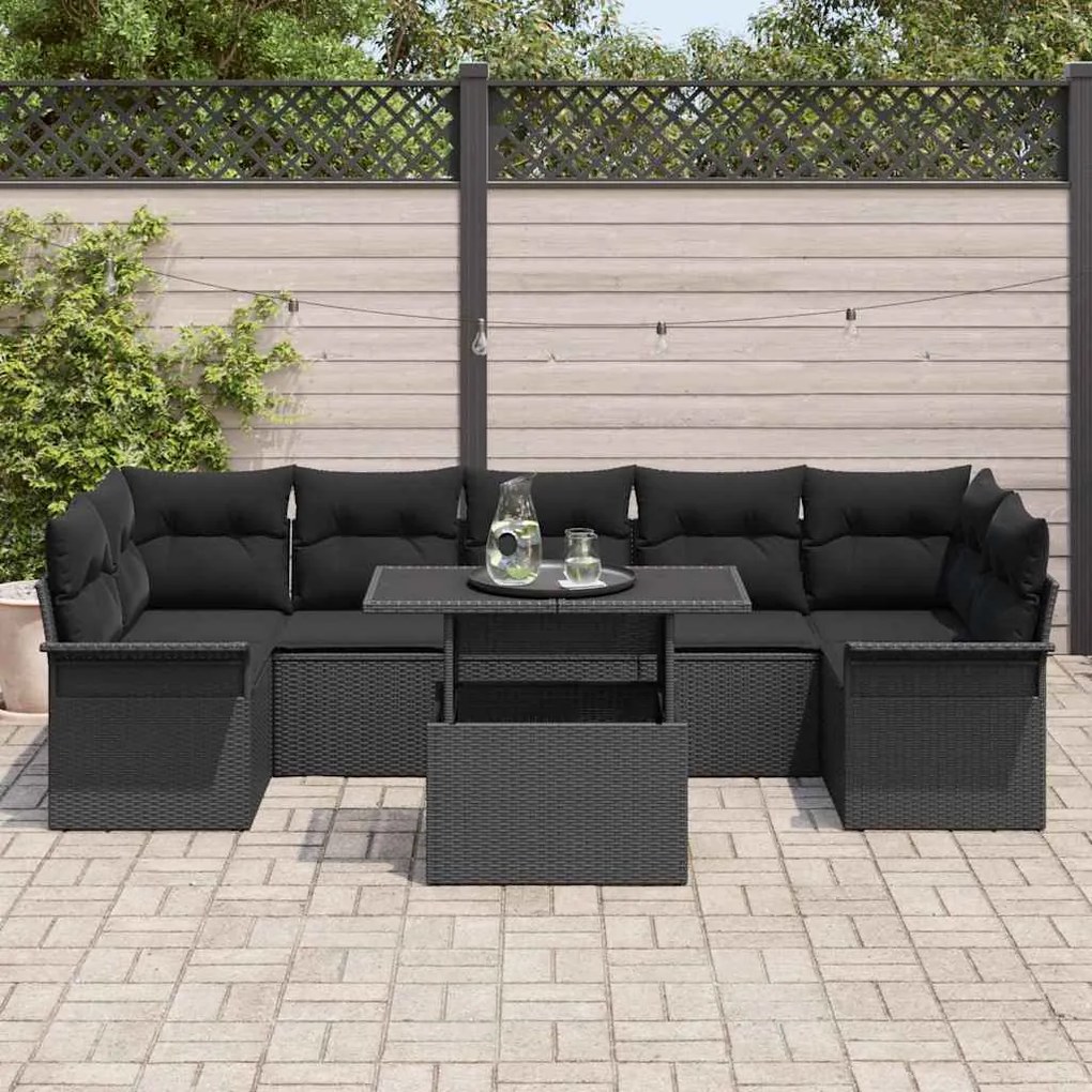 Conjunto de Sofá de Jardim de 8 Peças com Almofadas em Rattan Poliéste