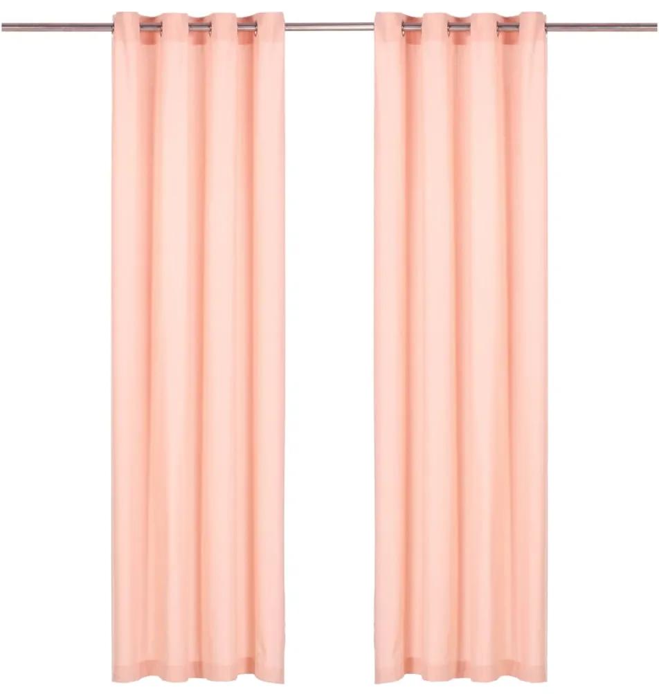 Cortinas com argolas de metal 2 pcs algodão 140x245 cm rosa
