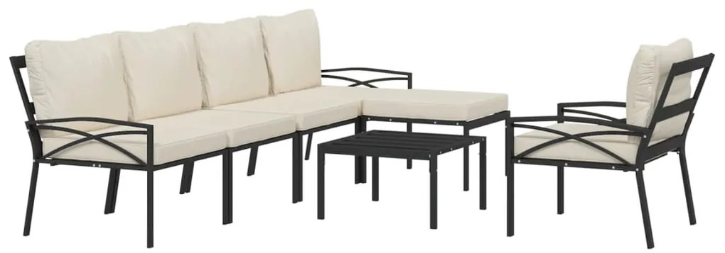 7 pcs conjunto lounge de jardim aço c/ almofadões areia