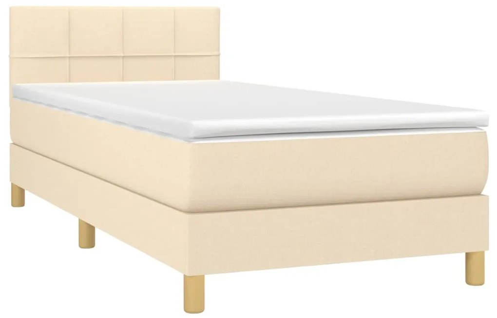 Cama box spring c/ colchão e LED 90x200 cm tecido cor creme