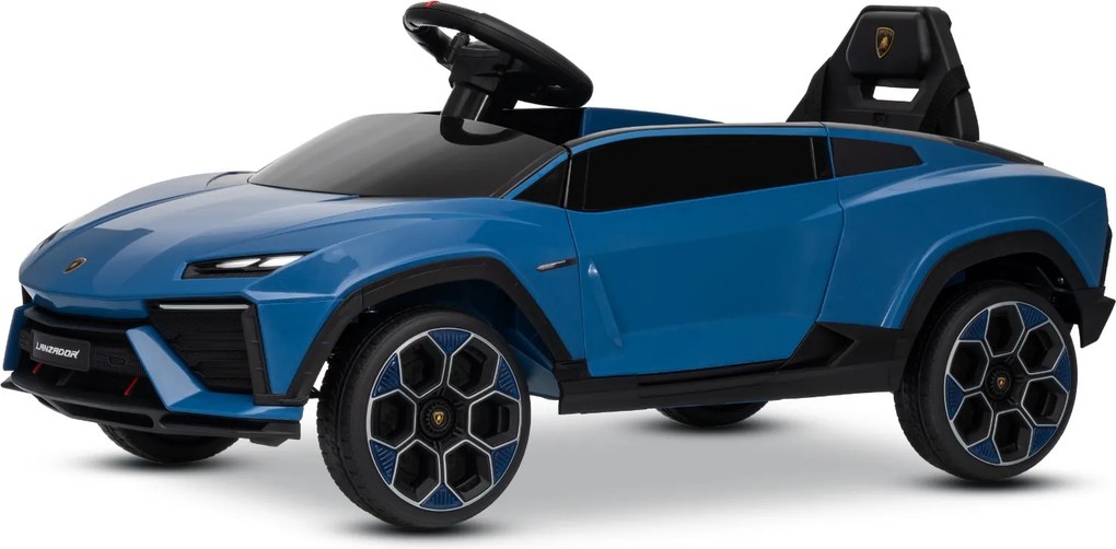 Carro elétrico para crianças Lamborghini Lanzador 12V com licença, bateria de lítio, luzes LED, controle remoto Azul
