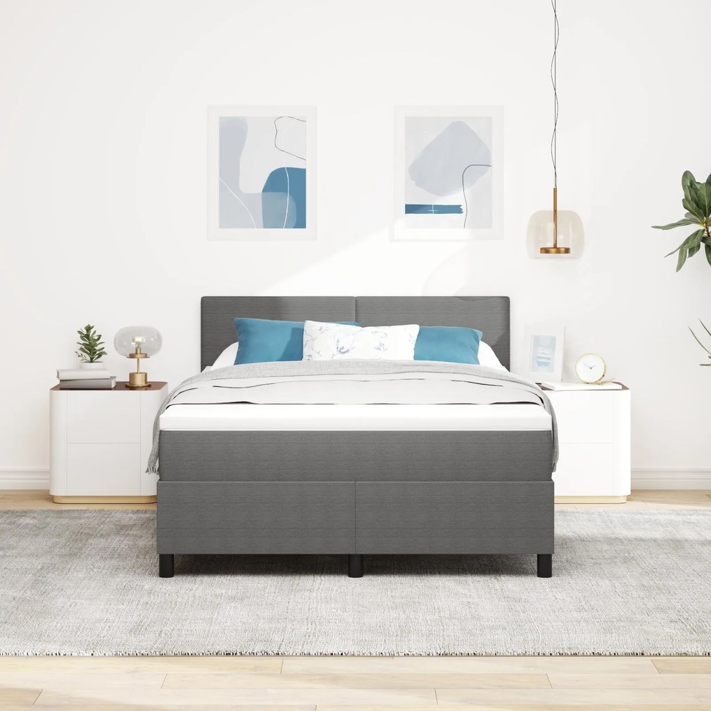 Cama Box Spring com Colchão Cinza Claro 140x200 cm Tecido de Veludo Co