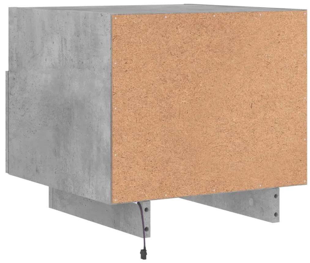 Mesa de cabeceira com luzes LED 40x39x37 cm cinzento-cimento