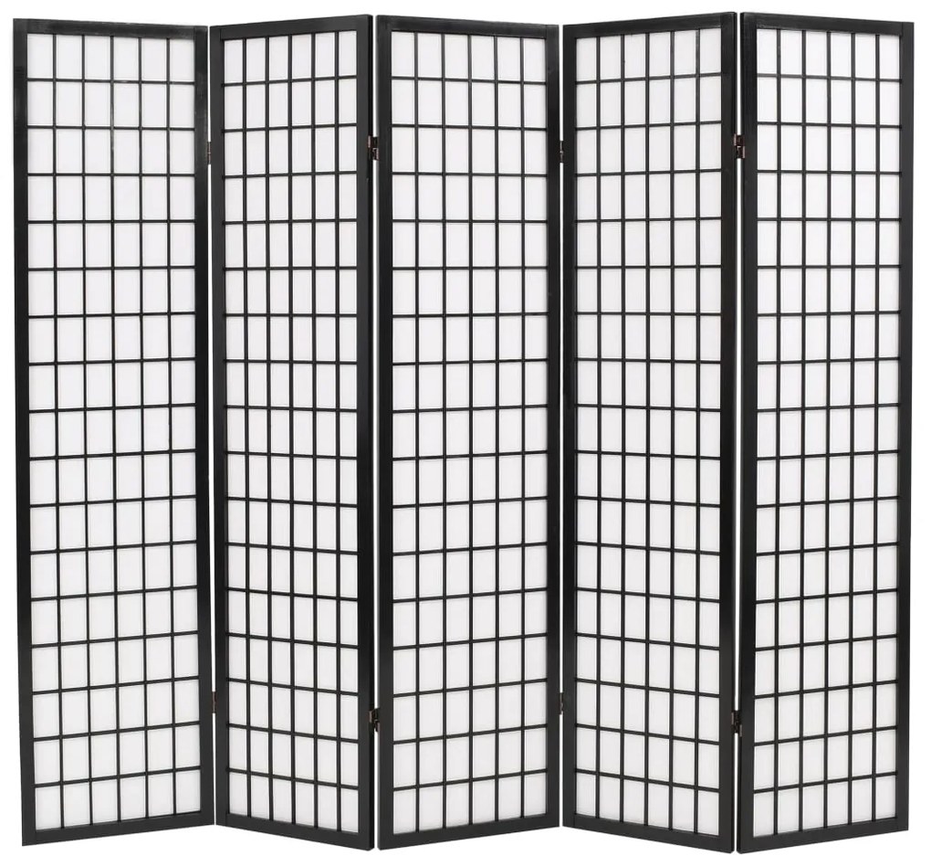 vidaXL Biombo dobrável com 5 painéis estilo japonês 200x170 cm preto