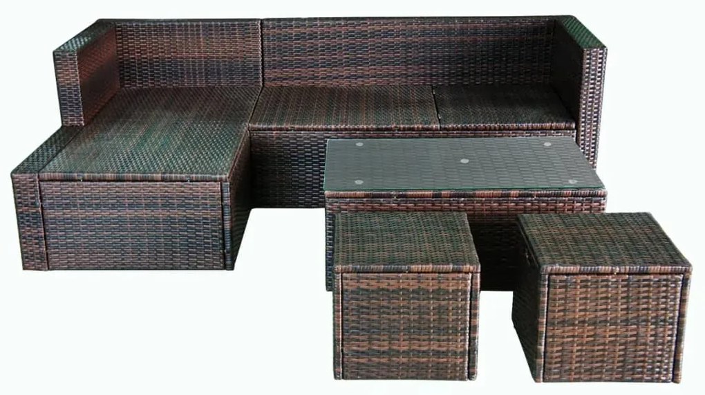 4 pcs conjunto lounge jardim c/ almofadões vime PE castanho