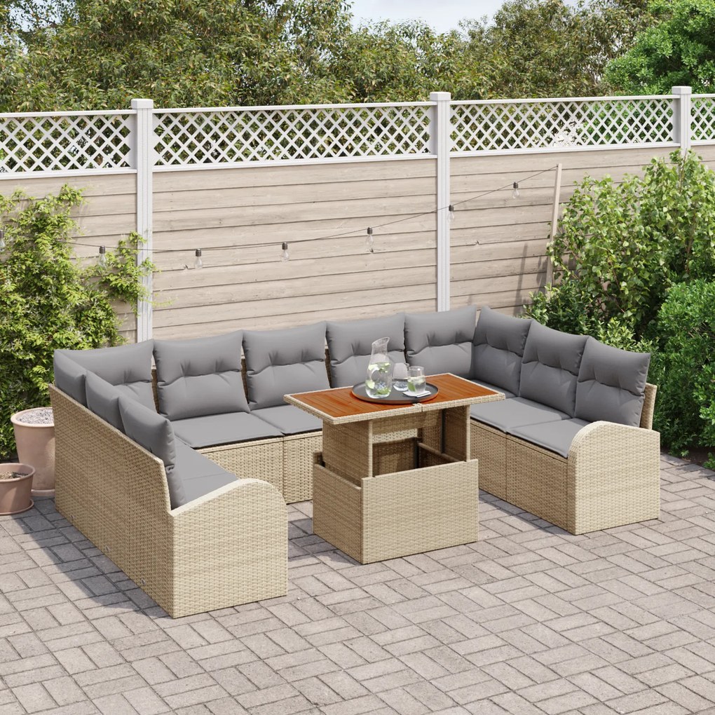 Conjunto de Sofás de Jardim vidaXL de 10 Peças com Almofadas Bege Ratt