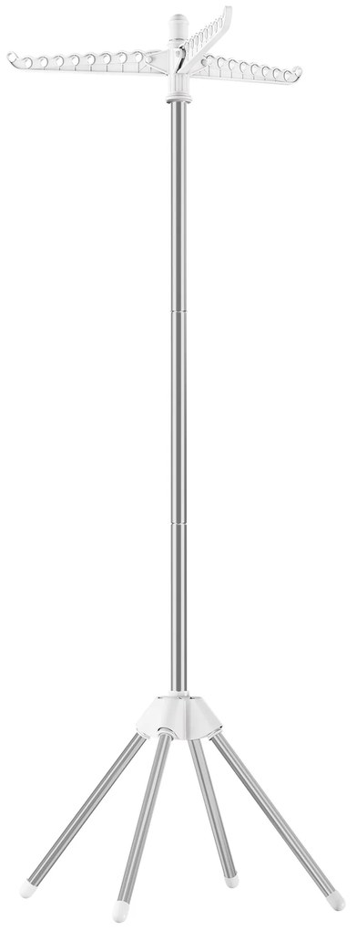Varal de roupas SONGMICS, varal para secar roupas com 3 braços giratórios para cabides, varal dobrável para áreas internas com 4 pernas, aço inoxidável, para 27 peças de roupa, 151,5 cm de altura, branco e prata LLR510W01