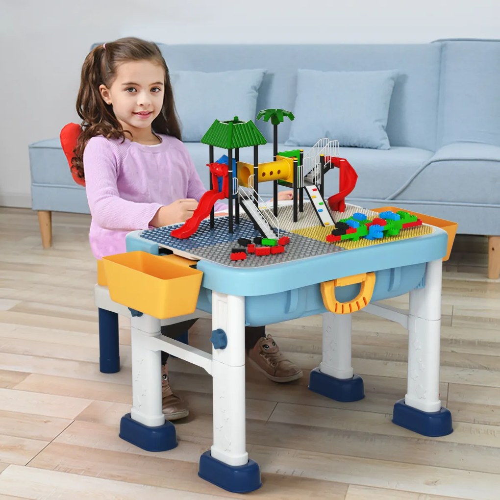 Conjunto de Mesa e Cadeira para Crianças Blocos de Actividade Areia Infantil Blocos de Actividade 6 em 1 Dobráveis com Altura Ajustável