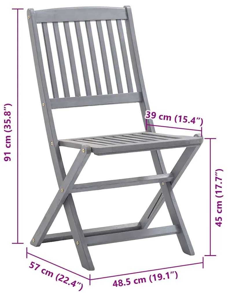 Cadeiras de exterior dobráveis 8pcs c/ almofadões acácia maciça
