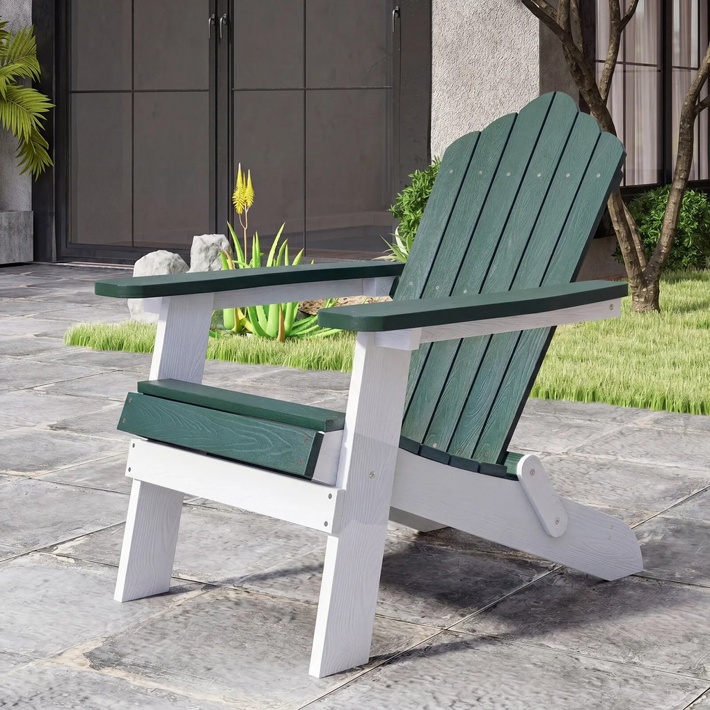 Cadeira Adirondack Dobrável, 88 x 77 x 95 cm, Apoios de Braços Largos, Verde Escuro