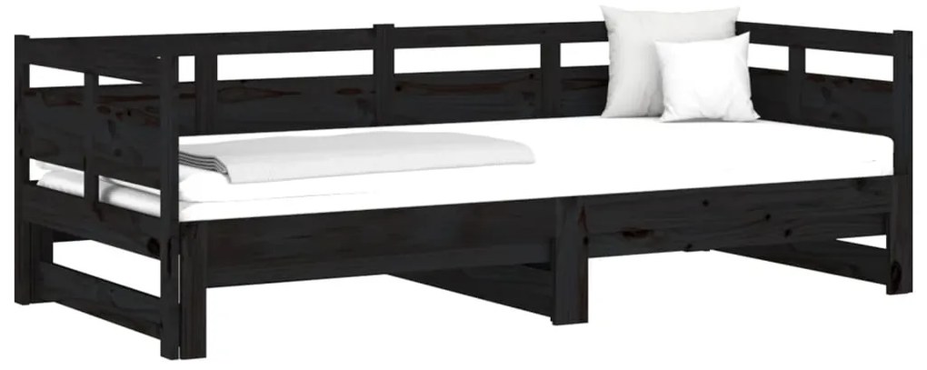 Estrutura sofá-cama de puxar pinho maciço preto 2x(90x190) cm