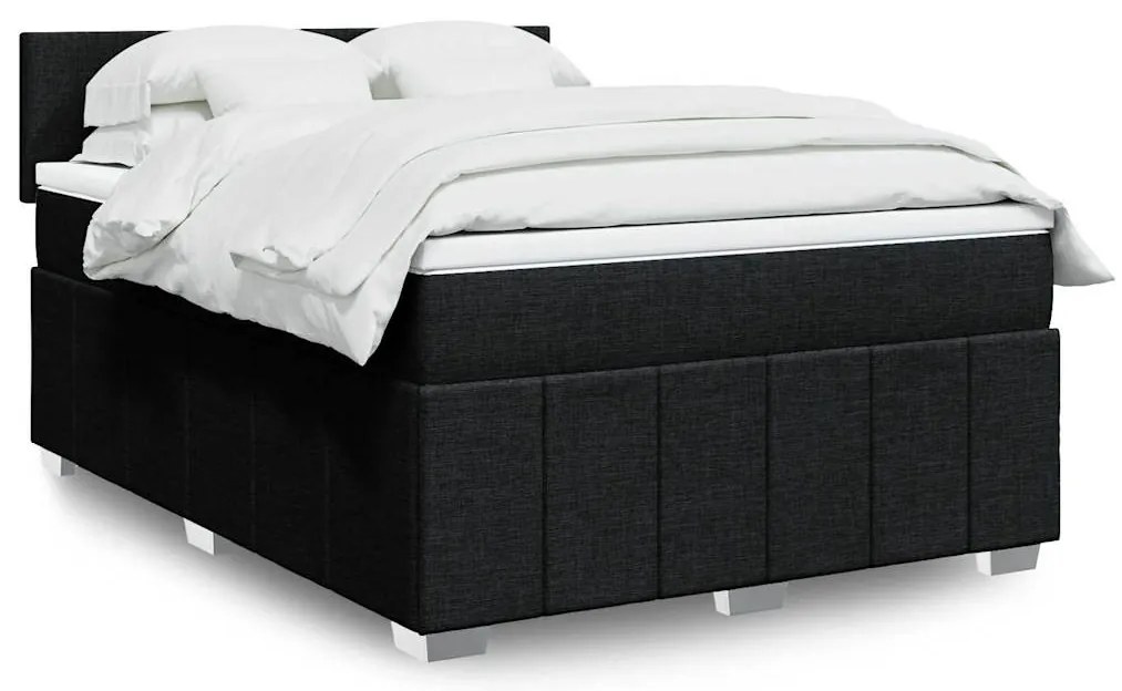 vidaXL Cama com molas/colchão 140x200 cm tecido preto