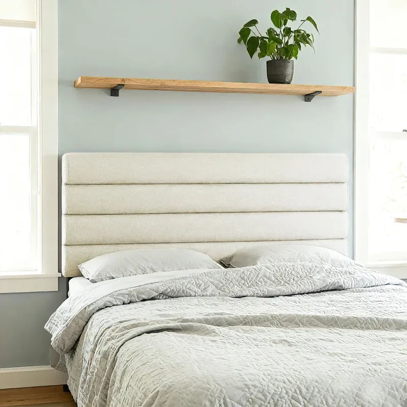 Cabeceira de Cama 140 cm Altura Ajustável em 3 Níveis 106/116/126 cm Estofada em Linho Bege