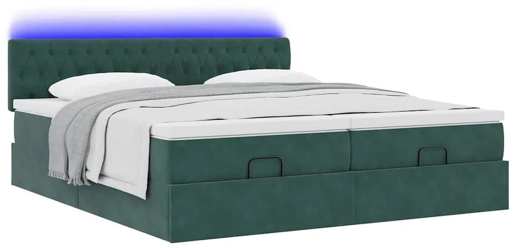 Estrutura de cama otomana com colchão verde escuro Veludo