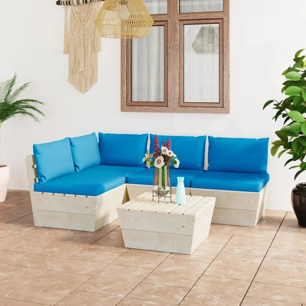 vidaXL 5 pcs conjunto lounge de paletes + almofadões madeira de abeto